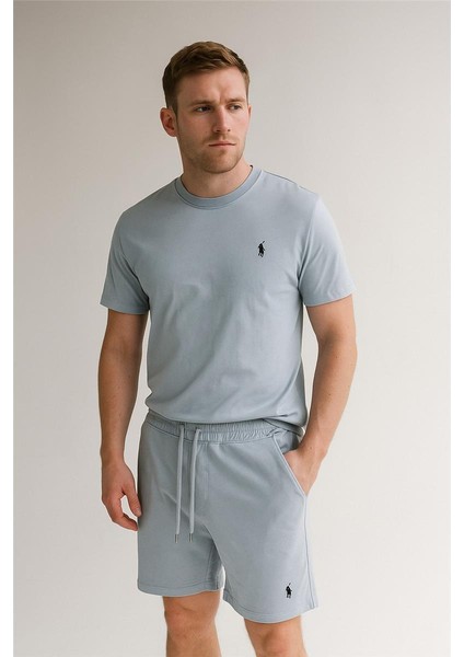 Polo Şortlu Takım Clasic Düz Buz Mavisi
