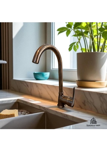 Mat Bakır Mutfak Bataryası Bakır Eskitme Evye Musluğu Pirinç Malzeme
