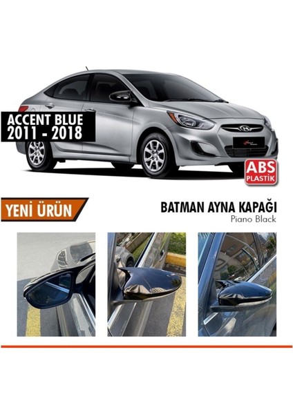 Oto Çizgi Hyundai Accent Blue Batman Yarasa Ayna Kapağı Piano Black Abs Pla