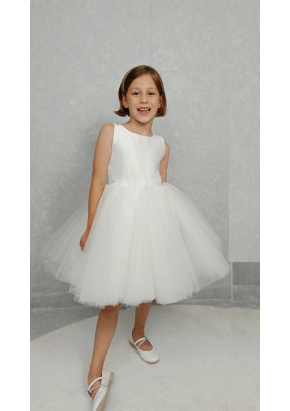 Kız Çocuk Abiye Elbise Ada, Beyaz Bel Incili,tütü Elbise modelleri