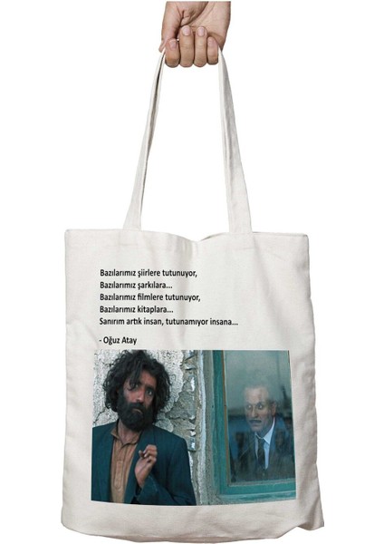 Oğuz Atay Tutunamıyor Insana Iki Tarafı Kalıcı Baskılı Yıkanabilir Okul Plaj Omuz Bez Çantası