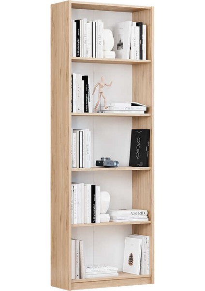 Modern 5 Raflı Kitaplık - Florida Meşe 64X182X26 cm modelleri