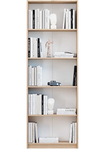 Modern 5 Raflı Kitaplık - Florida Meşe 64X182X26 cm fırsatları