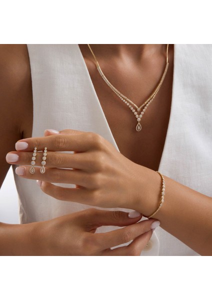 Kombin Prenses Damla Sarı Altın Takı Seti