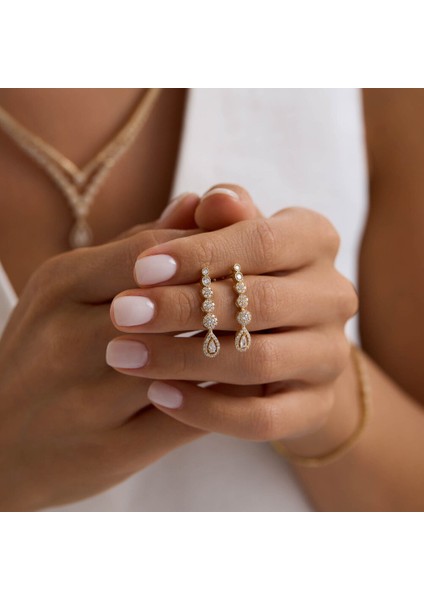 Kombin Prenses Damla Sarı Altın Takı Seti modelleri