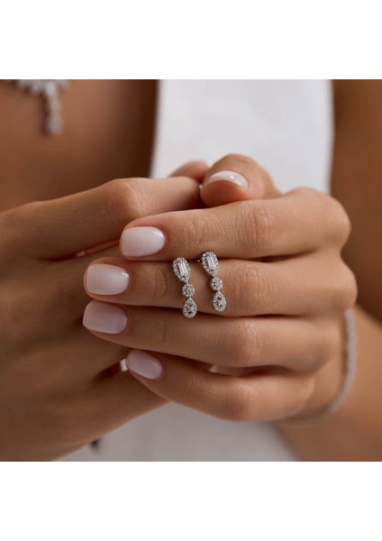 Drop Baguette Beyaz Altın Takı Seti modelleri