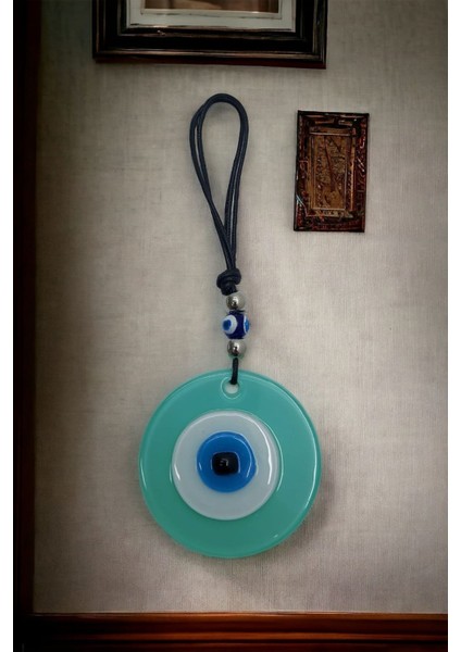 El Yapımı Yeşil Cam Nazar Boncuğu Duvar Dekoru 7 Cm, Şık ve Doğal Tasarım