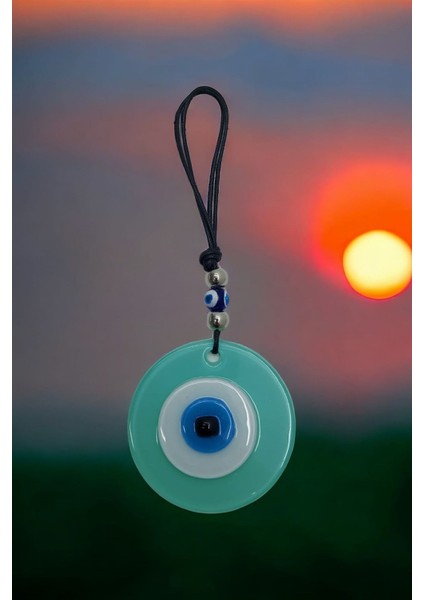 El Yapımı Yeşil Cam Nazar Boncuğu Duvar Dekoru 7 Cm, Şık ve Doğal Tasarım