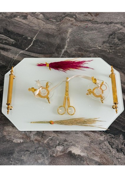 Beyaz Altıgen Söz ve Nişan Tepsisi, Damat ve Kahve Seti fiyatları