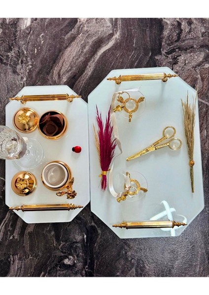 Beyaz Altıgen Söz ve Nişan Tepsisi, Damat ve Kahve Seti modelleri