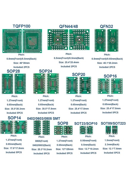 51 Adet 12 Tip Smd Dıp Adaptörü Pcb Proto Kurulu Plaka Dönüştürücü Sop Sot 0402/0603/0805 Tqfp Qfn + 40 Adet 2.54MM Erkek 40 Pin (Yurt Dışından) fiyatları