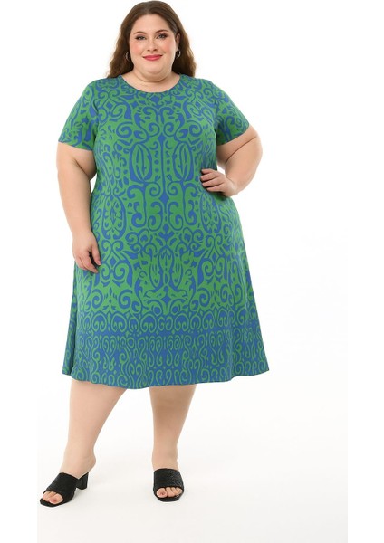 Kadın Büyük Beden Yeşil Viskon Elbise modelleri