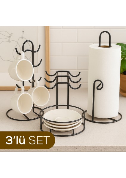 Elmas Metal Tezgah Üstü Mutfak Seti | Fincanlık & Kağıt Havluluk & Tabaklı Fincanlık