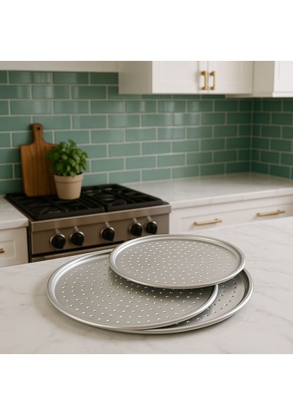 3’lü Çelik Pizza ve Pide Tepsisi, 28-31-36CM, Dayanıklı ve Şık Tasarım