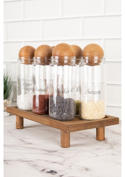 6'lı Ahşap Kapaklı Cam Baharatlık ve Saklama Kavanoz Seti 500 ml modelleri