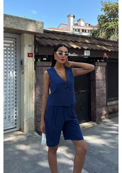 Vera Kadın Lacivert Bermuda Şortlu Takım – Yazlık Rahat Tasarım fırsatları
