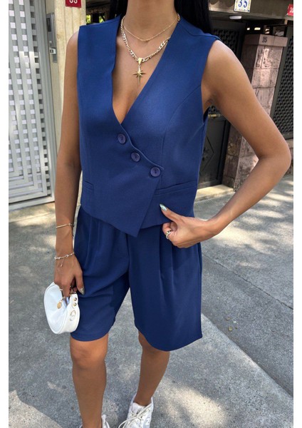 Vera Kadın Lacivert Bermuda Şortlu Takım – Yazlık Rahat Tasarım indirimleri