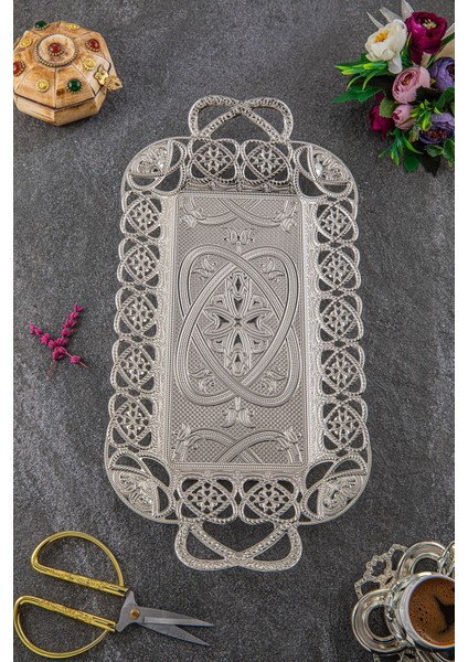 28X46CM Gümüş Dikdörtgen Tepsi, Şık ve Kullanışlı Mutfak Aksesuarı