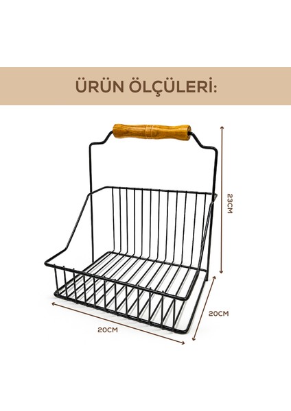 Ahşap Saplı Siyah Metal Tel Sepet – Çok Amaçlı Dekoratif Organizer fırsatları