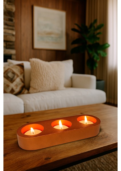 3'lü Modern Tealight Mumluk – El Yapımı Dekoratif Taş Tozu Mumluk Tepsi + 3 Adet Hediye Mum modelleri