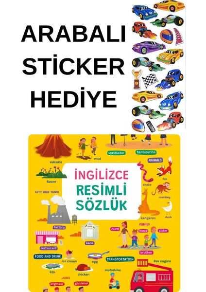 Arabalı Sticker Hediyeli - Okul Öncesi Resimli Kitaplar - İngilizce Resimli Sözlük