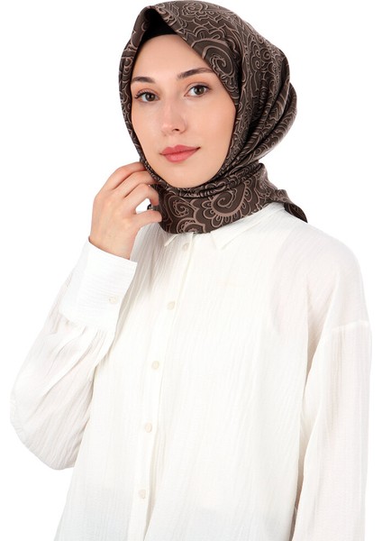 Acı Kahve Sanat Desen Twill Ipek Eşarp