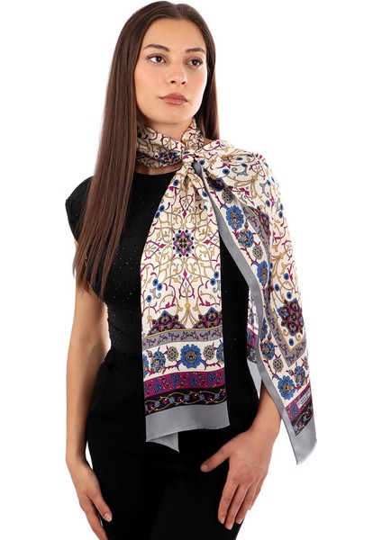 Gri Sarmaşık Desen Dar Ipek Fular