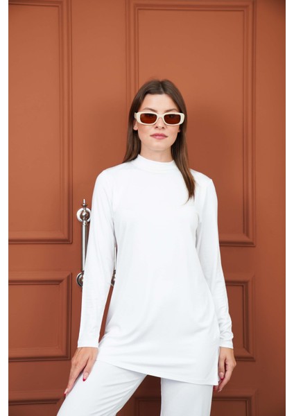 Viskon Tunik ve Pantolon Takım-Beyaz fiyatları