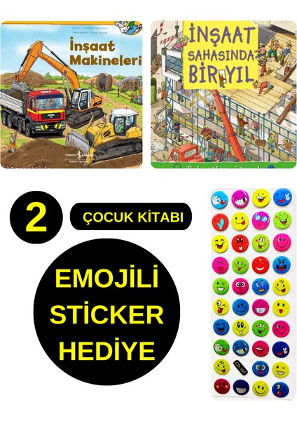 Emojili Sticker Hediye - Okul Öncesi Resimli Kitaplar - Inşaat Makineleri - Inşaat Sahasında Bir