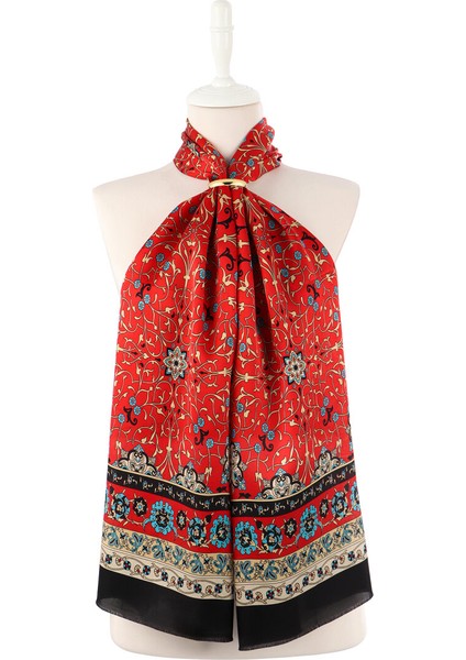 Kırmızı Sarmaşık Desen Dar Ipek Fular fiyatları