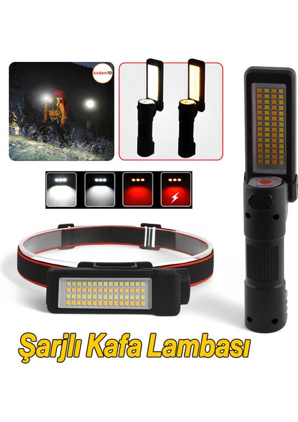 Güçlü Işık Kafa Feneri Kafa Lambası 10W Uzun Menzil USB Şarjlı Ledli Işık Su Geçirmez Kamp El Feneri