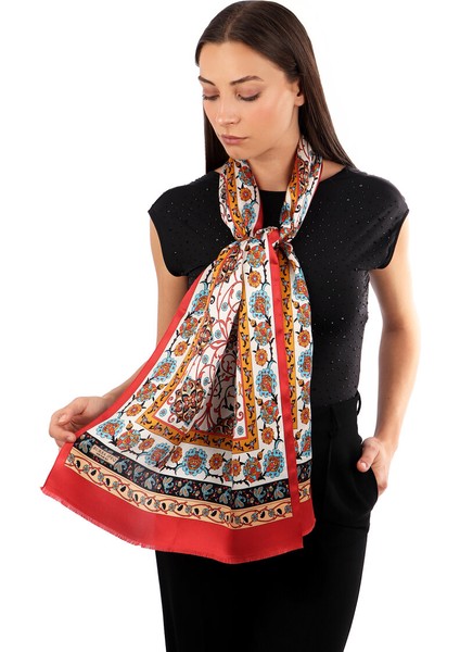 Bordo Sarmaşık Desen Dar Ipek Fular