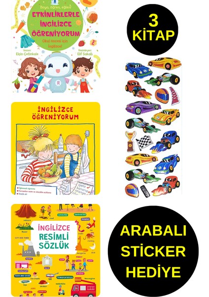 Arabalı Sticker Hediyeli - Okul Öncesi Resimli Kitaplar - Etkinliklerle İngilizce Öğreniyorum