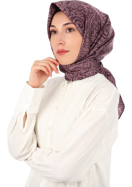 Mürdüm Sanat Desen Twill Ipek Eşarp