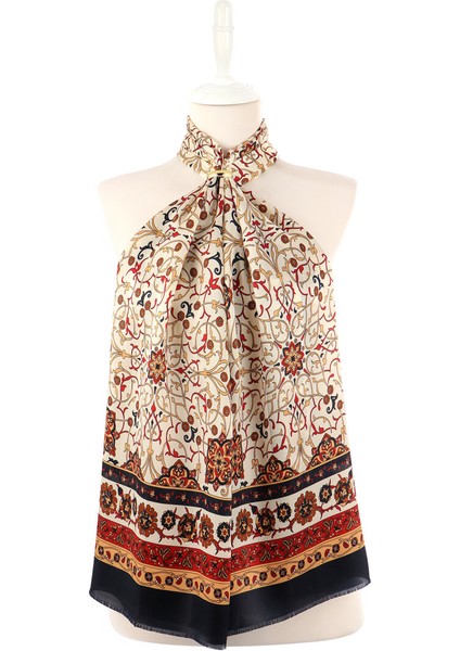 Bej Sarmaşık Desen Dar Ipek Fular fiyatları