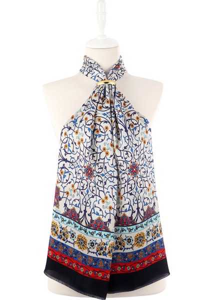 Lacivert Sarmaşık Desen Dar Ipek Fular fiyatları