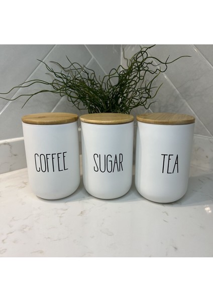 890 ml 3'lü Bambu Kapaklı Cam Baharat ve Şekerlik Seti