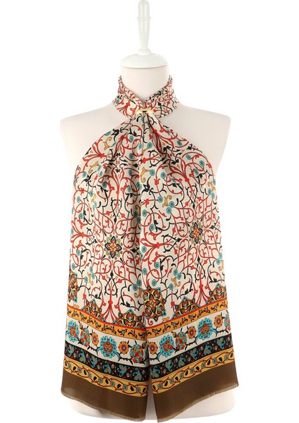 Haki Sarmaşık Desen Dar Ipek Fular fiyatları