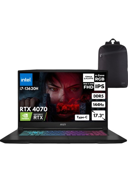 Msı Katana 17 I7-13620H 32-Gbddr5 4 Tbssd RTX4070 (8gb) 17.3" Fhd 144Hz Freedos Taşınabilir Bilgisayar + Hmf Sırt Çantası B13VGK-1030XTRHMFC13