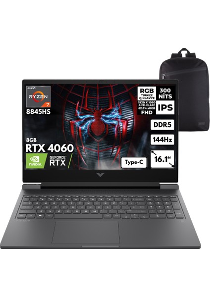 Victus 16-S1010NT 7 8845HS 32-Gbddr5 1 Tbssd RTX4060 (8gb) 16.1" Fhd 144Hz Freedos Taşınabilir Bilgisayar + Hmf Sırt Çantası 9Z790EAHMFC3