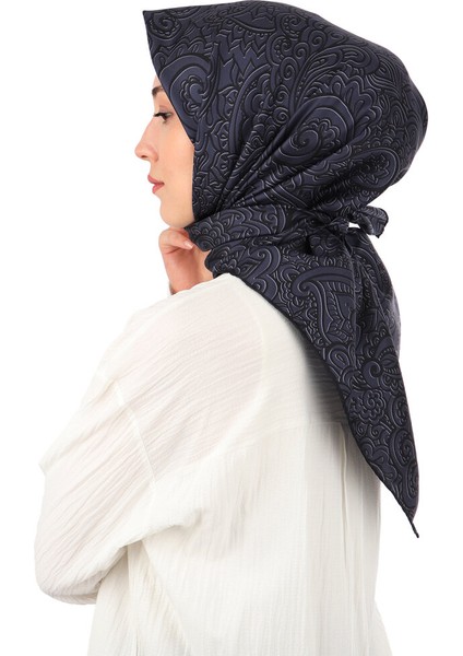 Koyu Lacivert Sanat Desen Twill Ipek Eşarp fiyatları