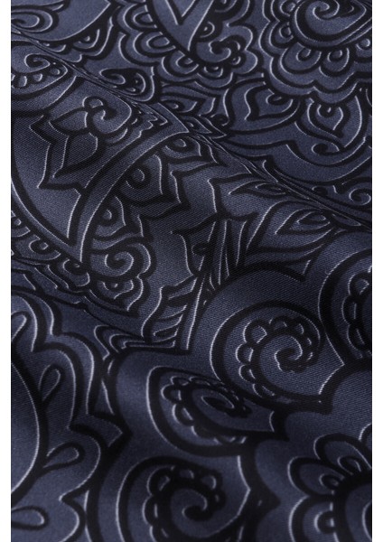 Koyu Lacivert Sanat Desen Twill Ipek Eşarp fırsatları