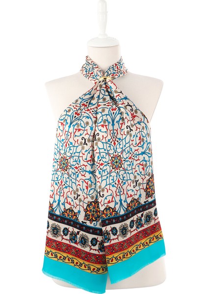 Turkuaz Sarmaşık Desen Dar Ipek Fular fiyatları