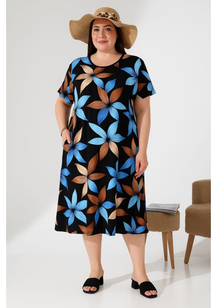 Kadın Büyük Beden Likralı Esnek ve Rahat Viskon Elbise