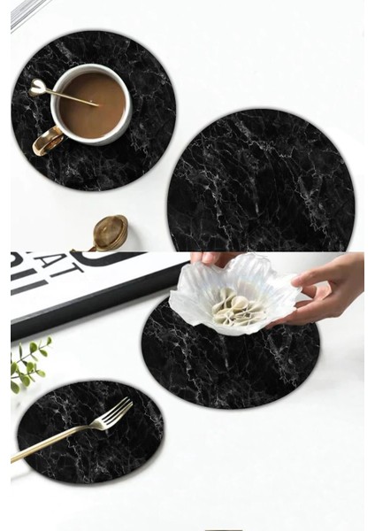2'li Mermer Desenli Siyah Taba Çömlek Seti, 32 ve 20 cm Çap