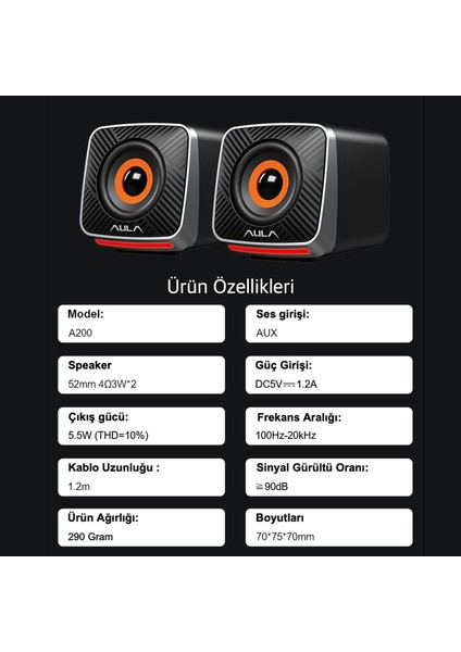 A200 Rgb Işıklı Masaüstü Gaming 3.5mm Jack Bilgisayar Pc Hoparlörü