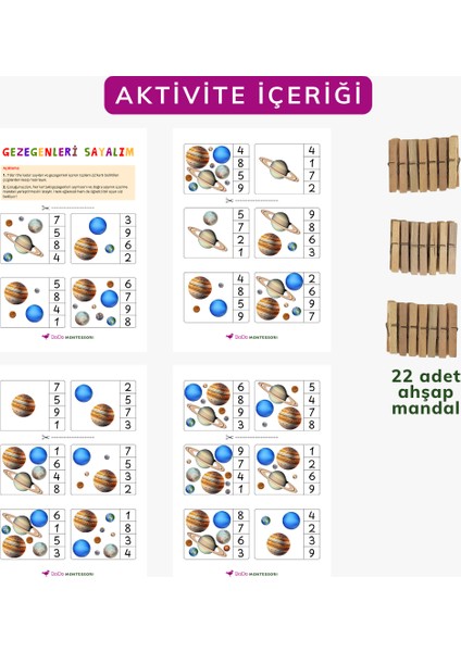 Okul Öncesi Sayma Oyunu – Uzay Temalı Montessori Sayı Kartları ve Mandallar ile Eğlenceli Etkinlik – Gezegenlerle3-6 Yaş Sayma Oyunu | 22 Kart + 22 Ahşap Mandal fiyatları