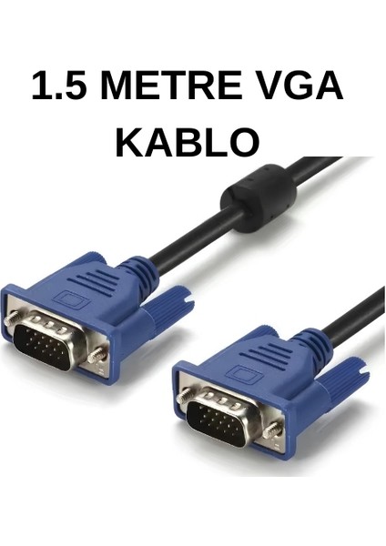 VGA Kablo – 1.5 Metre | Net Görüntü, Dayanıklı | Erkek‑Erkek Görüntü Kablosu