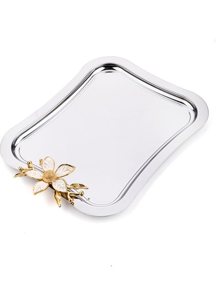 6 Adet Gri Italyan Model Büyük Papatya Gül Motifli Sunum Tepsisi 27X22 cm fırsatları