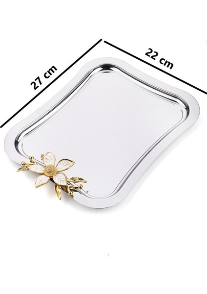 6 Adet Gri Italyan Model Büyük Papatya Gül Motifli Sunum Tepsisi 27X22 cm indirimleri